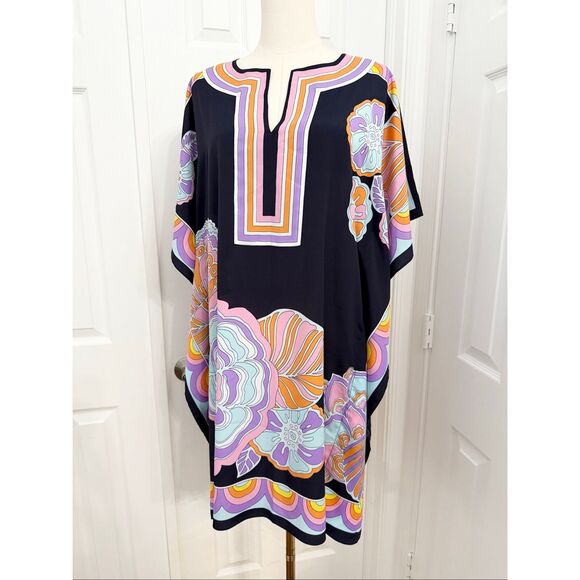 Trina Turk Womens Multicolor Theodora Short Sleeve Caftan Mini Dress XS/S - Picture 1 of 8